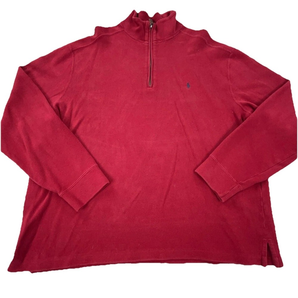 Polo Ralph Lauren Sweater Men XXL Red Blue Pullover Quarter Zip Sweatshirt A69